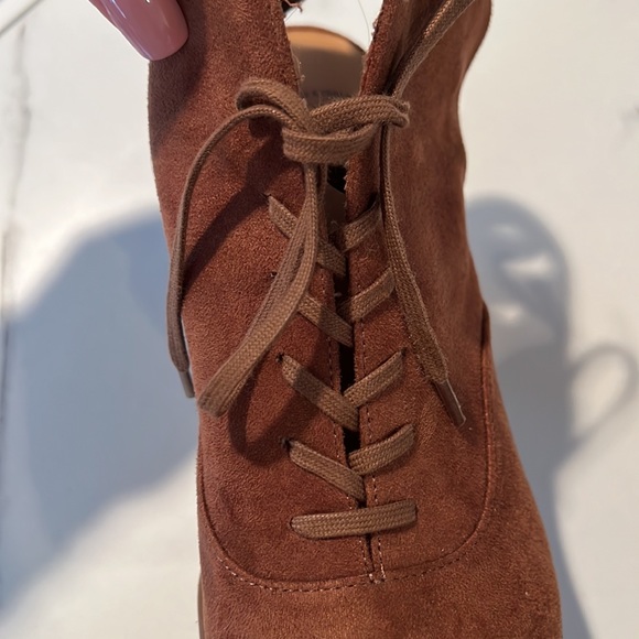 OPEN TOE BROWN LACE UP chunky heeled BOOTS, 7 - Picture 4 of 5